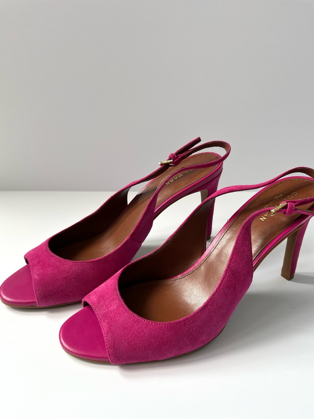 Cole Haan Fuchsia Suede Peep-Toe Slingback Heels Womens Size 9.5
